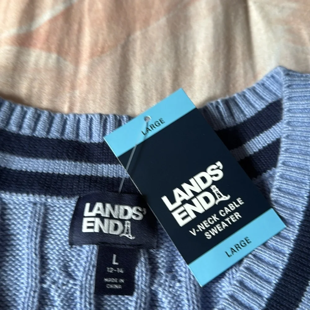 Lands' End Ladies brand new size large V-Neck Sweater in Light Blue. - Picture 2 of 5